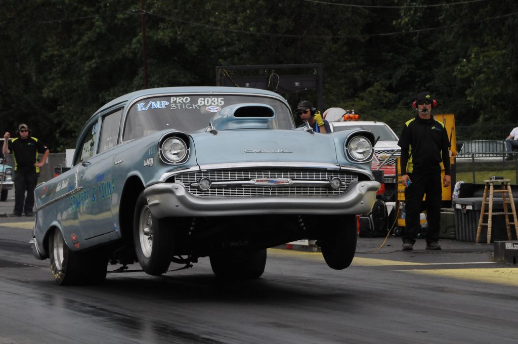 2nd time hit at the Nostalgia Race checking out the new Strange 9" center :) We lowered the bars after this hit! Jim Doyle photo.