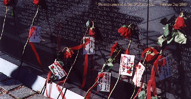 Roses left honoring the heroic dogs at the Wall in D.C. on Veterans Day 2000Pam Young photo