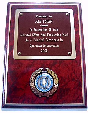 Plaque presented to Pam in 2006 from A Troop, 3/17th Air Cav