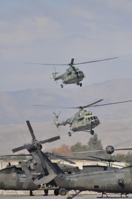 Afghan helicopters coming in for fuel at our FARP